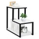 3-tier white side table with black steel frame, featuring spacious shelves for storage and display in any room.